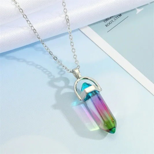 Healing crystal multiple colors short necklace