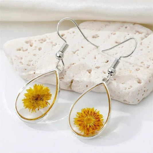 Dry flower yellow earrings 7382