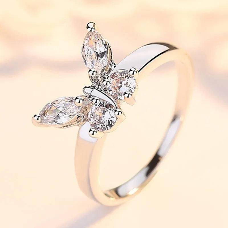 Butterfly simple white band ring