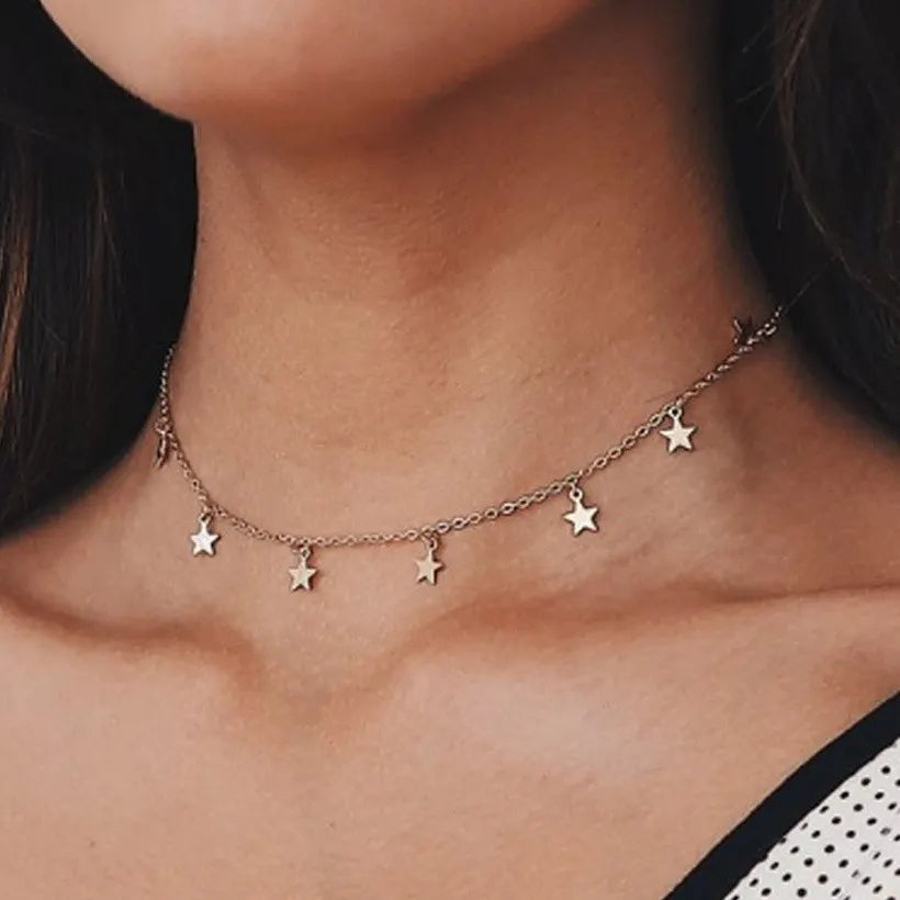 stars silver short necklace