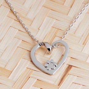 paw and heart silver short necklace 931