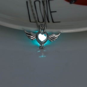 Glowin with wings short  blue necklace