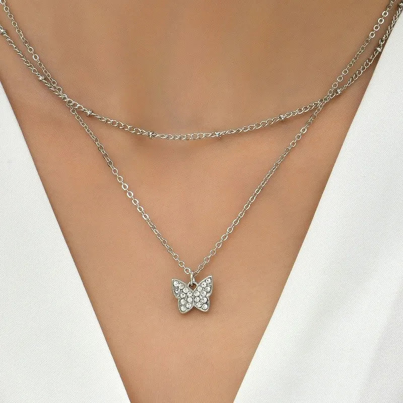 Simply love short white layered necklace