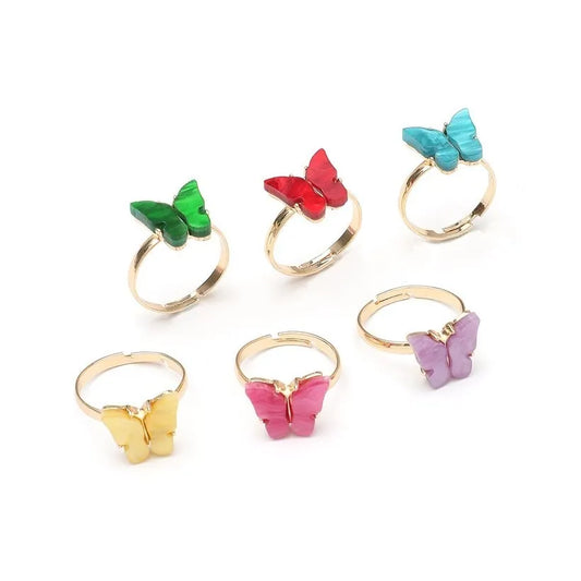 Adjustable band butterfly gold multicable rings