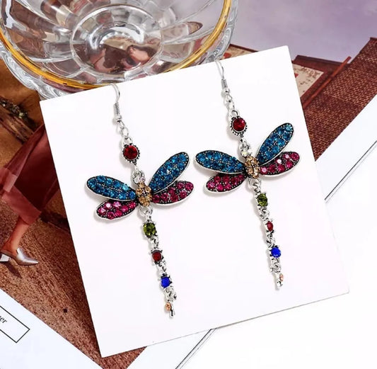 Dragonfly rhinestone multi earrings 0001