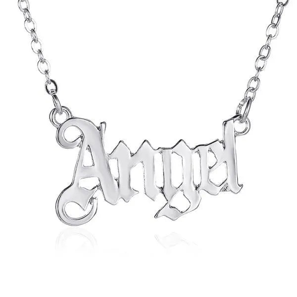 angel word silver short necklace