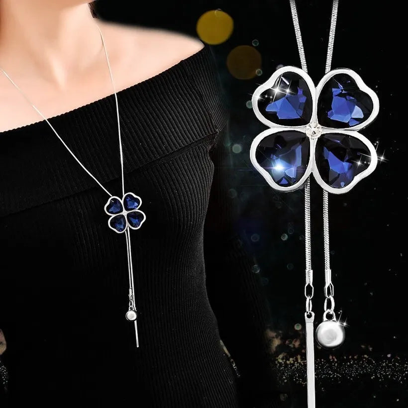 Deep Clover blue long necklace 4707