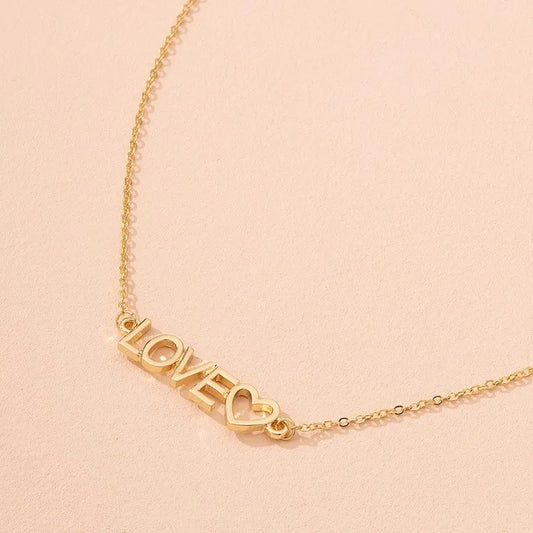 Love word short gold necklace