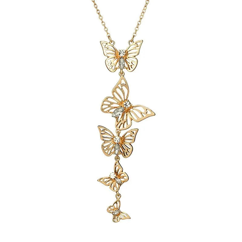 Cascade of butterfly gold silver y necklace