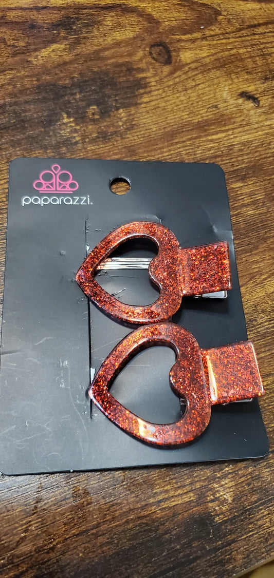 double heart red clip