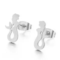 mermaid dog flower silver earrings 5322