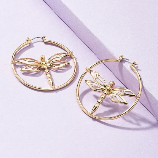 dragonfly hoop gold earrings lever back 9069