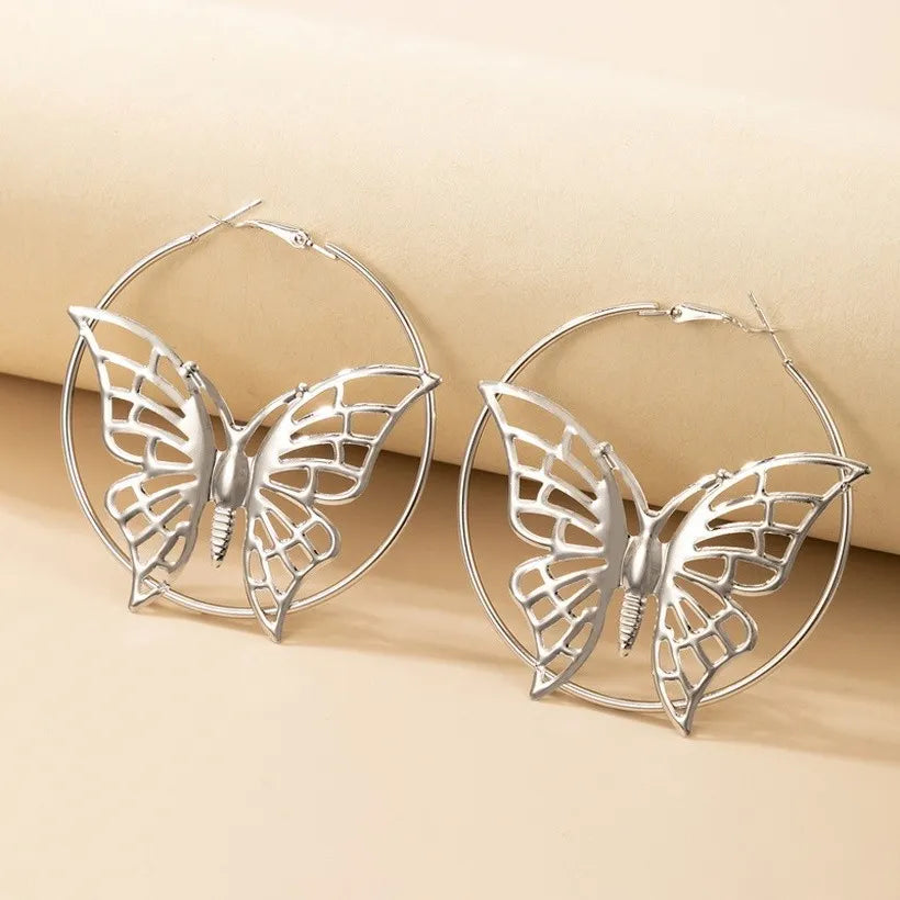 Alloy butter silver hoops lever back earrings