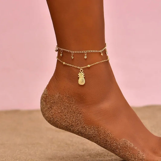 a pineapple a day gold anklet