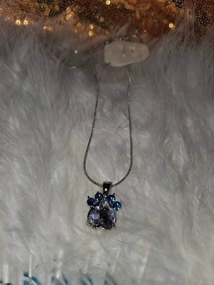 paw me short blue necklace animal