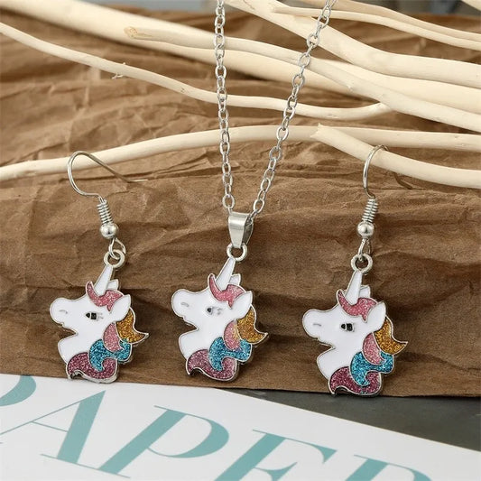 unicorn earrings and short necklace