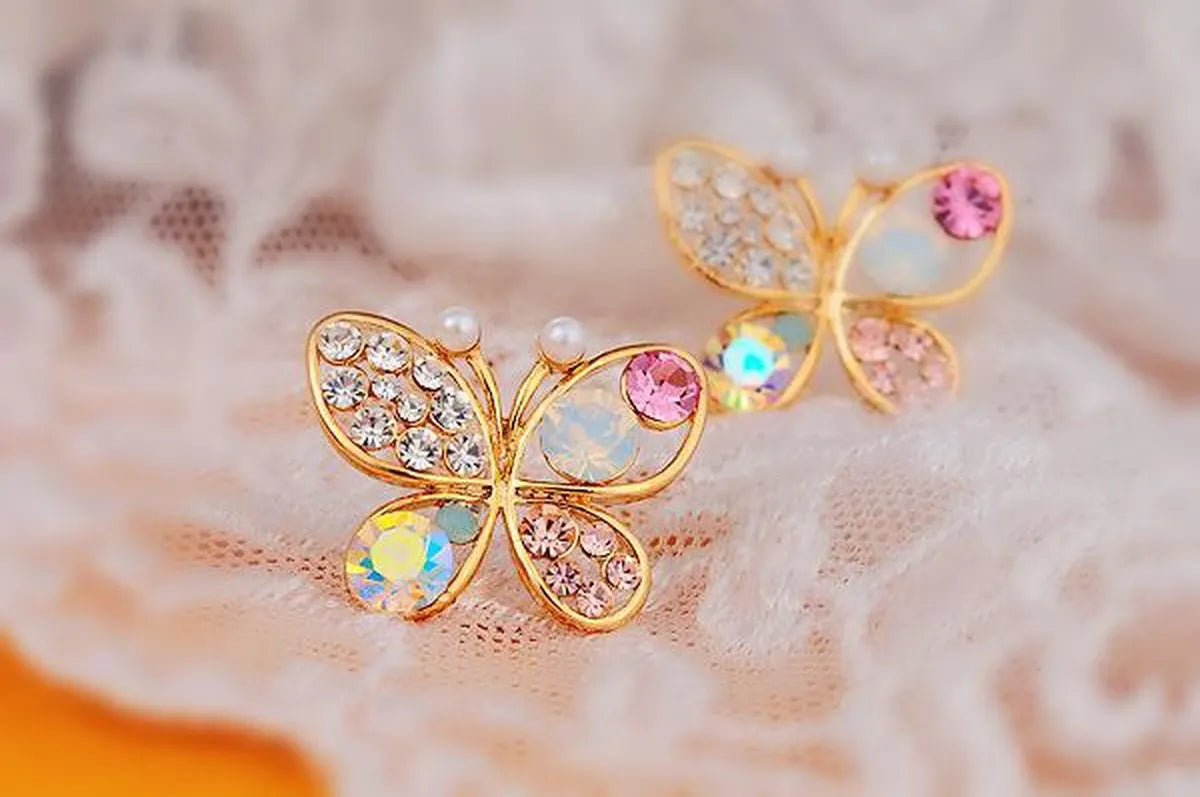 Mini butterflies gold iridescent post earrings 5659