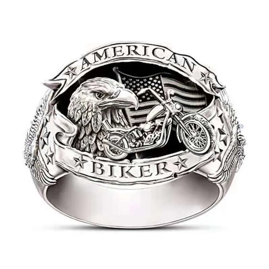 Eagle Motorcycle unisex band silver ring sz 10 7144