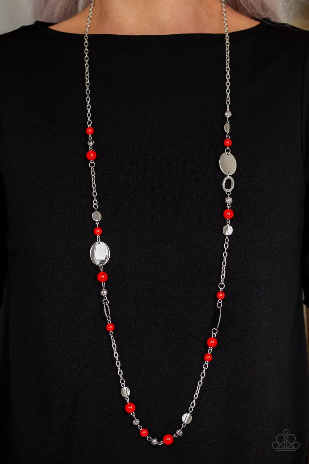 Serenely Springtime - red/ silver long necklace papa