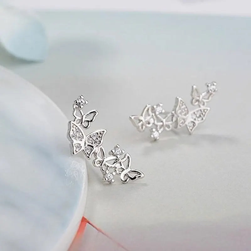 butterfly crawl white earrings 4558