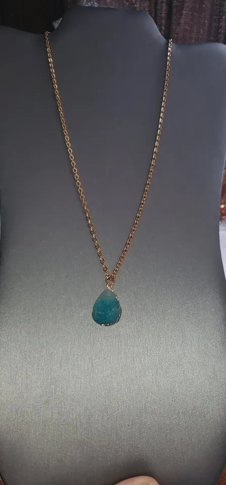 Glacial deep long red blue gold necklace