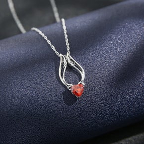 angel wing red heart short necklace